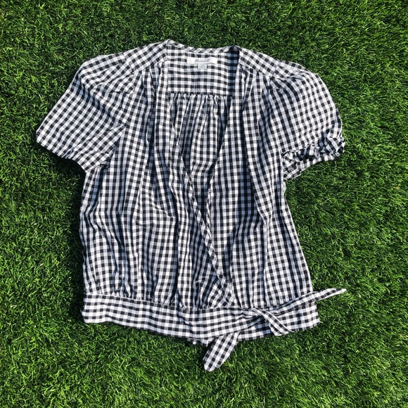 Madewell short-sleeve wrap top in gingham check - Picture 4 of 6